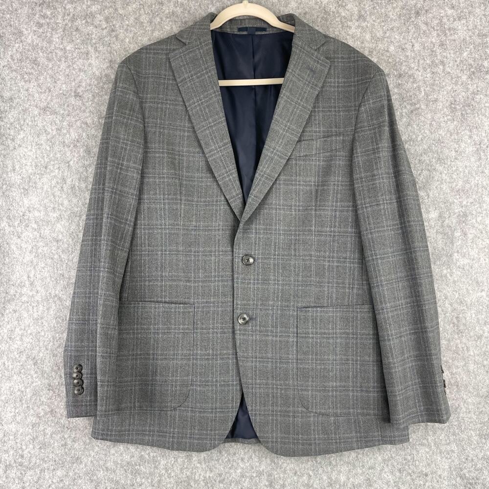 Jos A Bank Wool Blazer Sport Coat Mens 40R Gray Slim Fit Windowpane Stretch